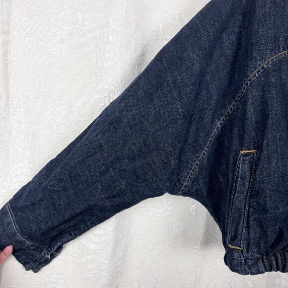 Zara TRF Batwing Sleeve Denim Jacket drawstring waist full zip blue oversized - Picture 4 of 9